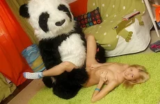 Dirty blonde sucks and rides a funny sex toy